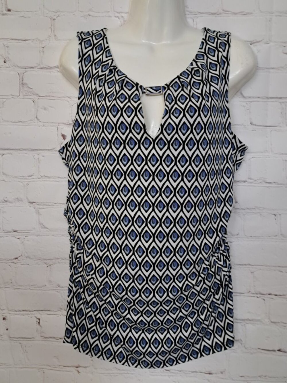 White House Black Market Geometric Print Ruched Top Blouse Size Small